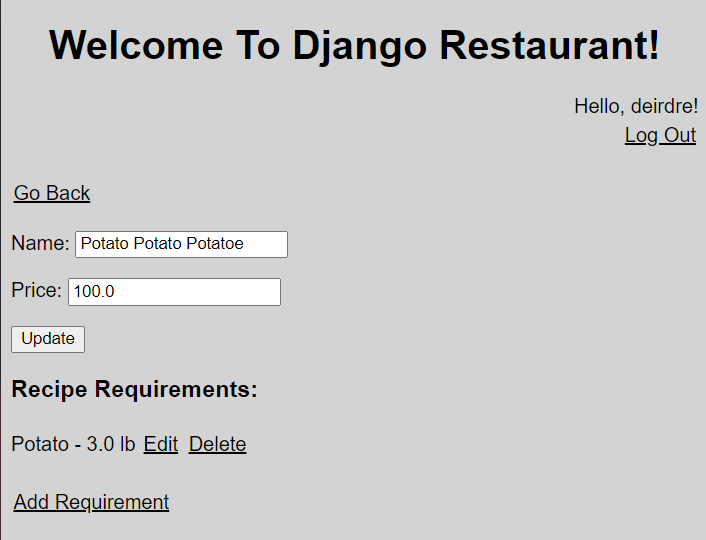 Django Restaurant Menu Item Detail