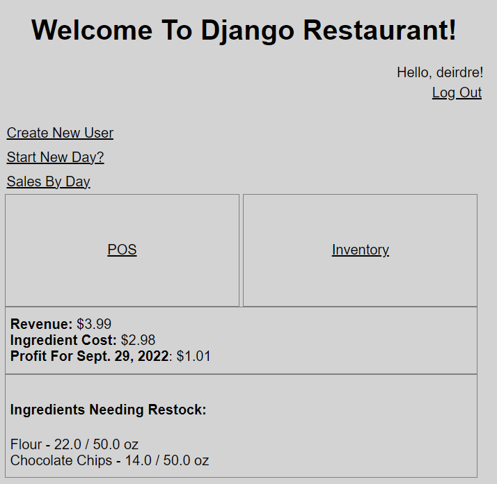 Django Restaurant homepage