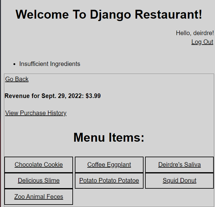 Django Restaurant POS Screen